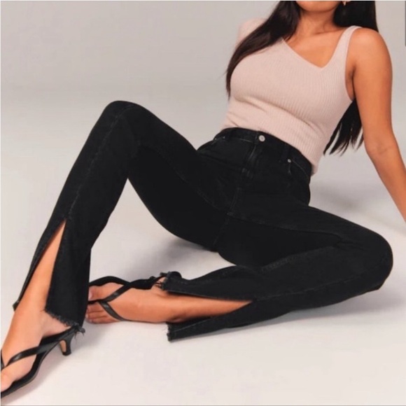 Abercrombie & Fitch Denim - Abercrombie & Fitch Black Front Slit High Rise Skinny Jeans Size 32